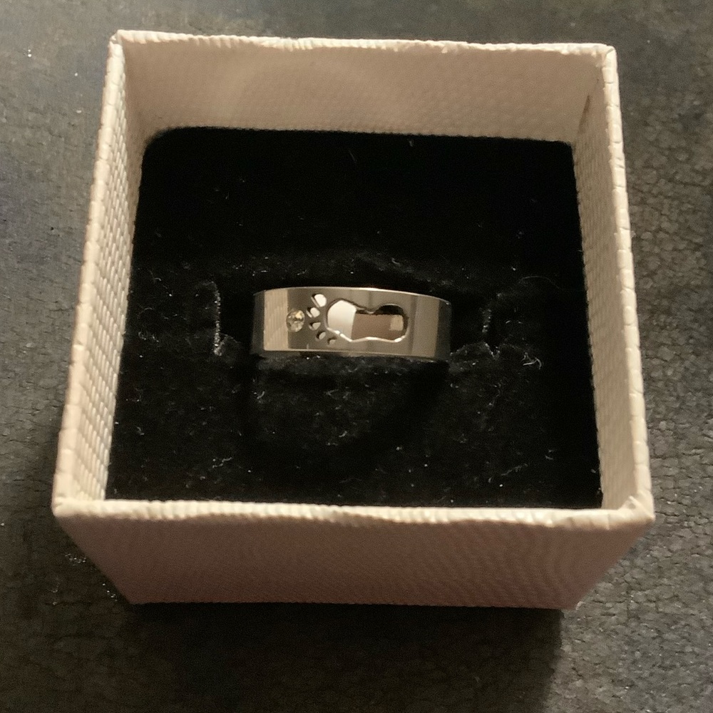 BN Stainless Steel Ring with Baby Foot & Clear Stone